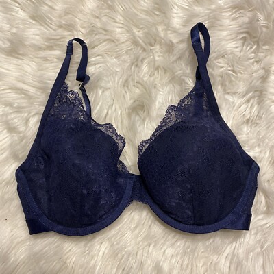 Soma 32DD Bra Blue Lightest Lift Lace Plunge Underwire Back Closure