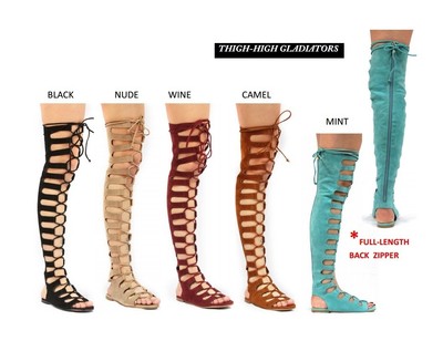 black thigh high gladiator sandals