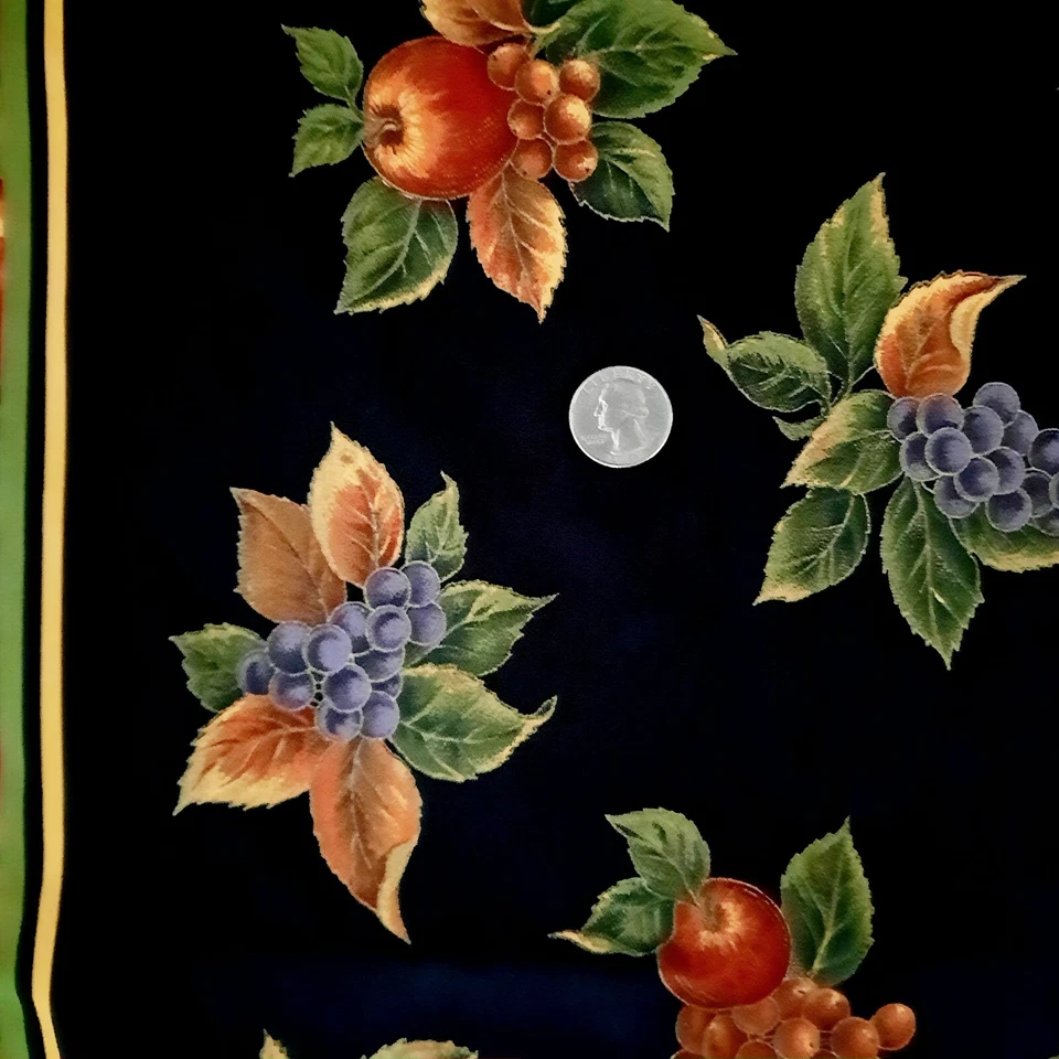Cranston Fabrics Autumn Fruit Foliage Border on Black Background 60" x 94" - Image 3 of 4