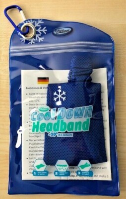 2 x Cool Down kühlendes Stirnband blau kühlt sofort  Reise Sport Hitze Schweiss 