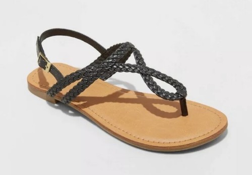 Universal Thread Womens Anabel Braided Thong Ankle Strap Sandals Woven Black 9 | eBay