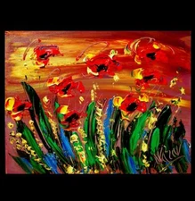 FLOWERS  IMPRESSIONIST LARGE ORIGINAL OIL  PAINTING MODER ABSTRACT BNHUP