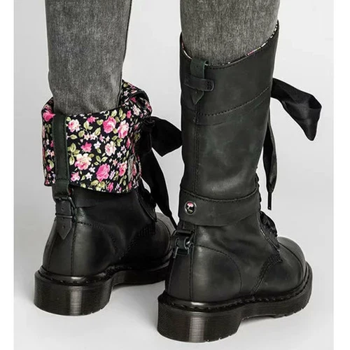 Women Retro Mid Calf Boots Lace Up Biker Punk Military Combat Ankle Bootie Shoes - Bild 3 von 13