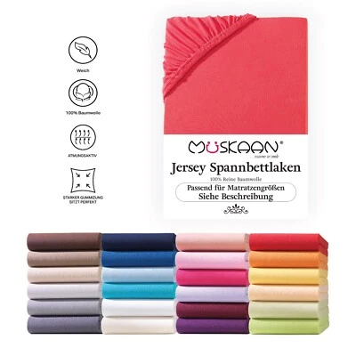 MÜSKAAN Jersey Spannbettlaken Betttuch Bettlaken 100% Baumwolle 8 Größen 32 Farben