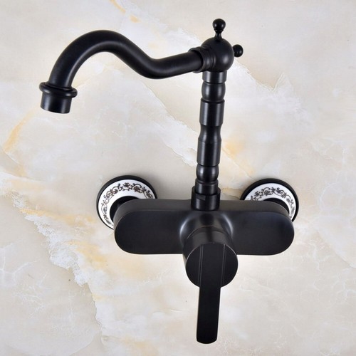 Black Oil Rubbed Brass Wall Mounted Kitchen Faucet Swivel Sink Mixer Tap mnf842 - Picture 14 of 16