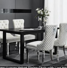 Luxury Velvet Dining Chair with Lion Head Door Knocker Mirrored Chrome Legs