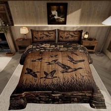 Kids Mallard Duck Bedding Set Size Hunting Fishing Theme Full Brown and Black