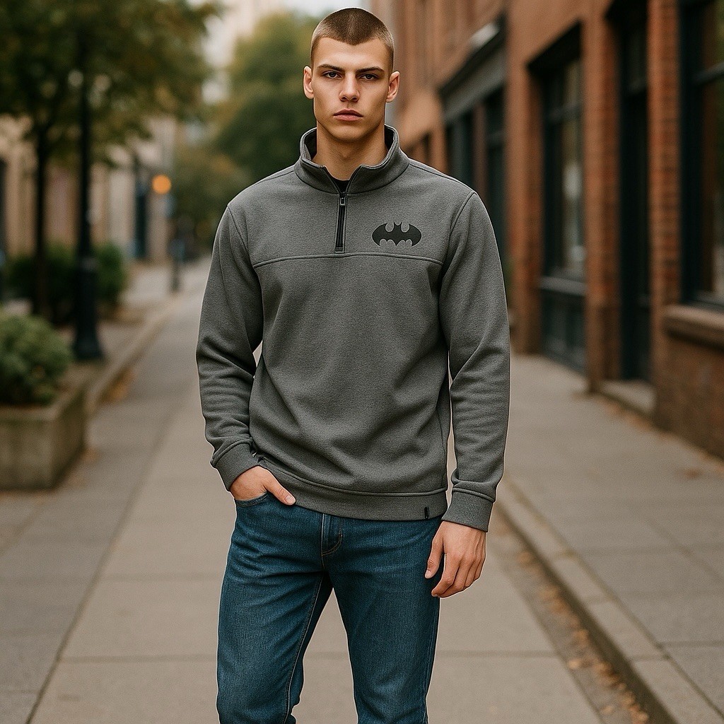 ま*と様  x Batman Dark Grey Size：M six flags batman pullover sweatshirt 1/3 zip gray polyester size s