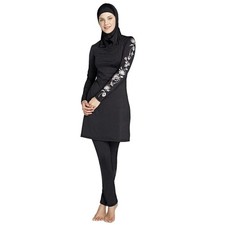 Womens Modest Burkini Swimsuit Set Full Cover Hijab Rashguard 3 pc Black sz L