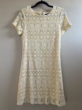 Lulus Pale Yellow Lace Crochet Sheath Dress Short Cap Sleeve S Party Cocktail