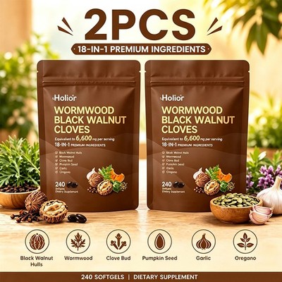 2X Holior 18-in-1 Wormwood Black Walnut Cloves Gut Digestive 240 Softgels 6600mg