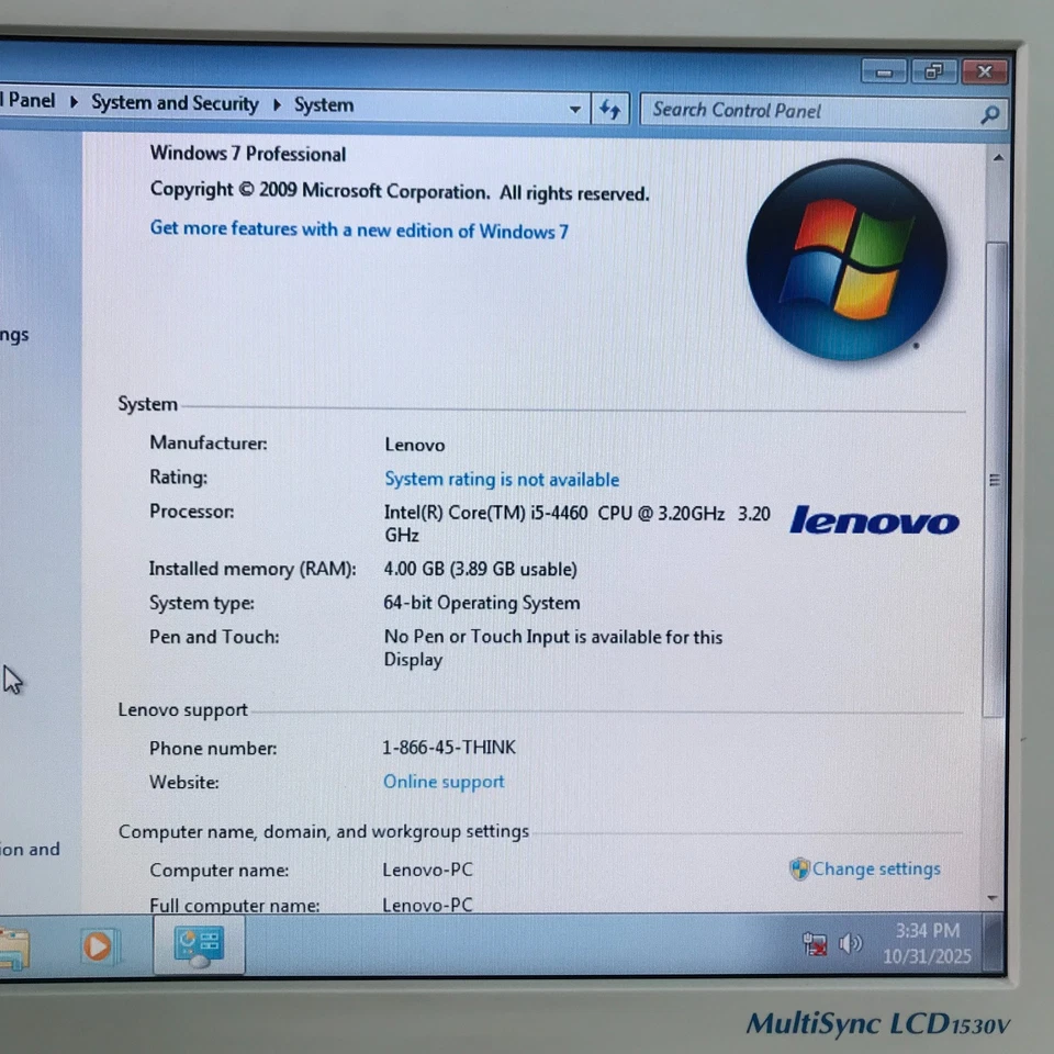 Lenovo ThinkStation SFF i5-4460 3.20GHz 4GB RAM 500GB HD (Windows 7 Pro 64-Bit) - Image 2 of 4
