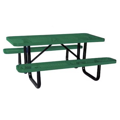 Rectangle Picnic Table, Green, Expanded Metal, 6 Seats, 72 In L, 29 5/8 In H