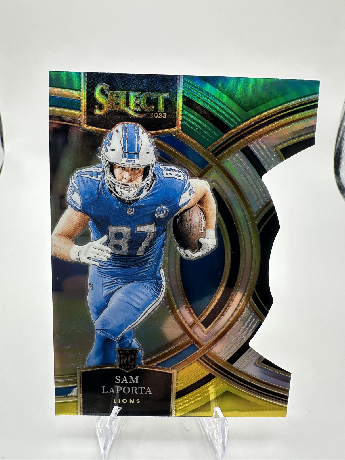 2023 Panini Select - Premier Level Sam LaPorta #106 Green & Yellow Prizm Die-Cut