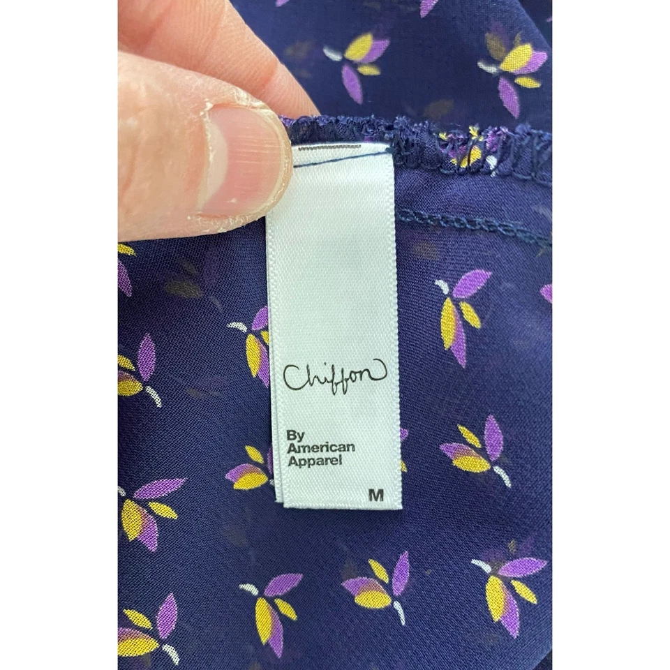 American Apparel Women's Size M Blue Pleated Layered Button Front Chiffon Skirt - Image 3 of 4