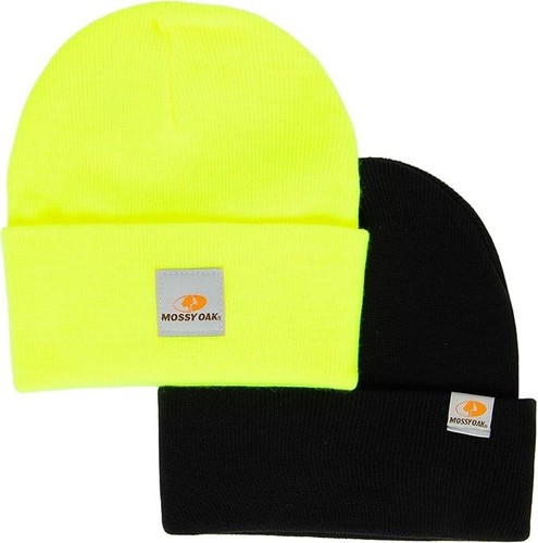 Mossy Oak Hunting Beanie Cozy Wide Cuff Knit Skull Cap 2-Pack Black Yellow - Picture 2 of 4