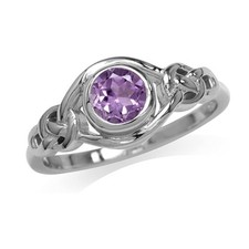 0.86 Ctw Round Amethyst 925 Sterling Silver Irish Celtic Knot Engagement Ring