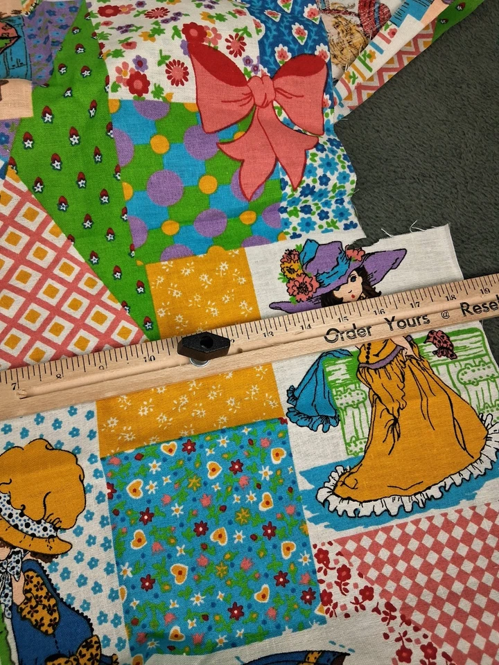 Vintage 1970s Holly Hobbie Fabric Doll Girl Patchwork Cheater Quilt Retro Pieces - Image 3 of 4