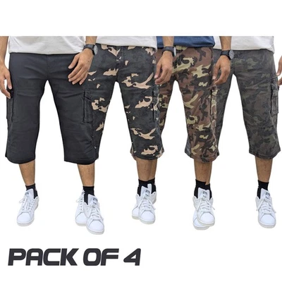 Mens Cargo Shorts Multi Pack Combat Camouflage Pocket Long Length Utility Pants - Image 1 of 4