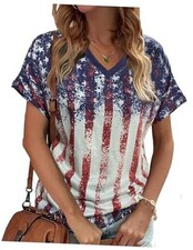 V Neck T Shirts for Women American Flag Patriotic Shirts Large Usa Flag-blue