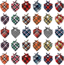 Dog Bandanas, 30 Pack 22.8"X15.7" Pet Scarf Triangle Plaid Bibs Accessories Bulk