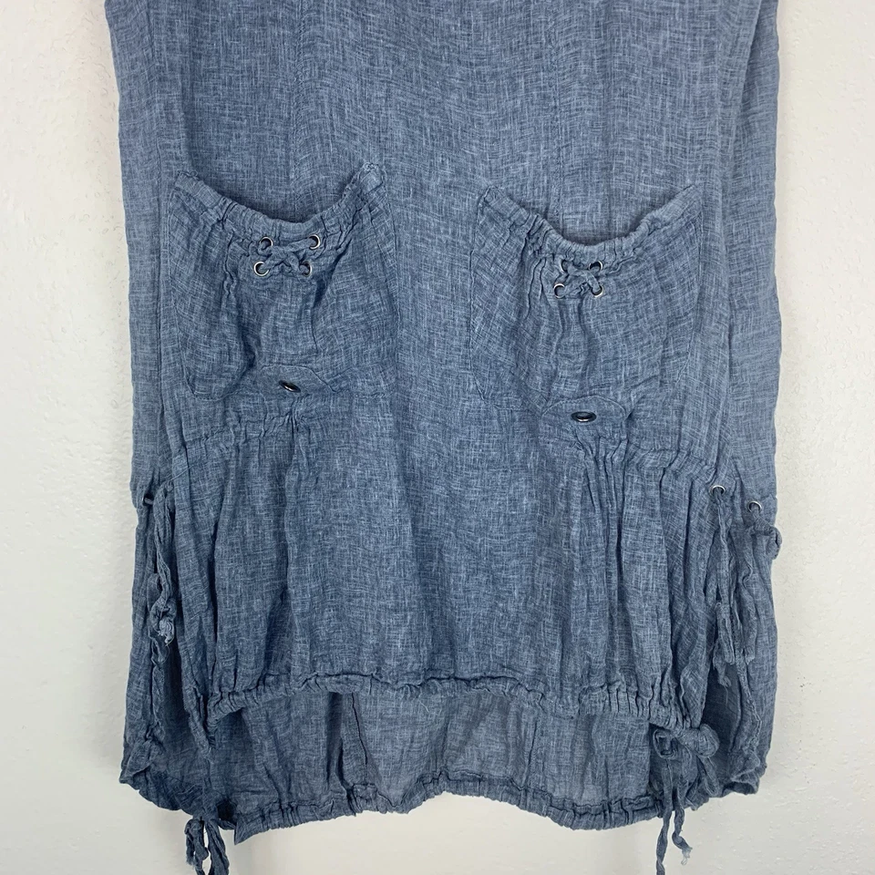 Top túnica Monoreno para mujer mediano lino algodón Boho Lagenlook cordones indie M Foto 2 de 4