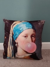 Girl With A Pearl Earring Bubblegum Cushion Cover 40x40cm Funky Art Blue Pink BN