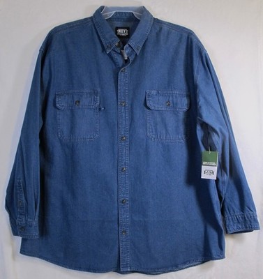 Key Apparel Men s Denim Blue Work Shirt Button Up Long Sleeve Size 2XLR