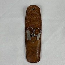 Vintage Sheffield England Manicure Set Travel Kit Brown Ostrich Leather Case