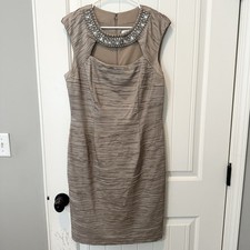 Eliza J Embellished Neckline Sheath Cocktail Dress Taupe Women’s Size 14
