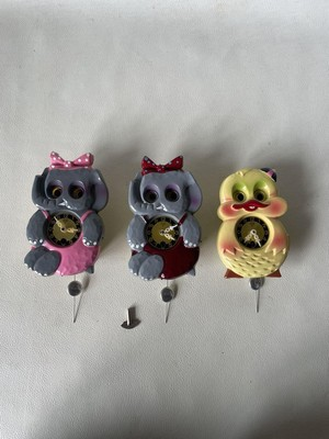 #ad MI KEN Wind Up Wall Clock Set Elephant Duck Vintage 3pcs Working Eyes Move 15cm $316.00