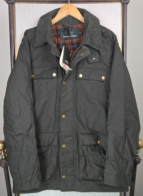 #ad RODD GUNN Mens Large Millerain Hard Waxed Field Jacket Dark Olive Green Oilskin $399.00
