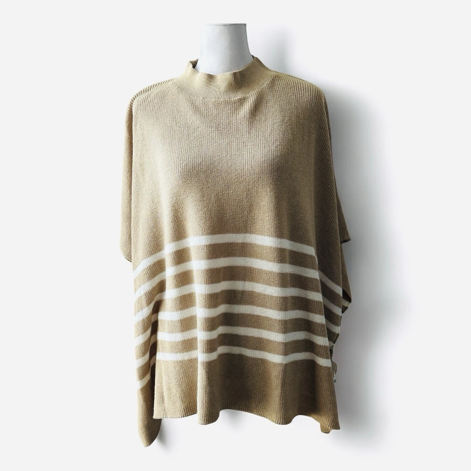 J.Crew Women's Mock Neck One Size Brown Poncho Knit Sweater Neutral Casual NWT