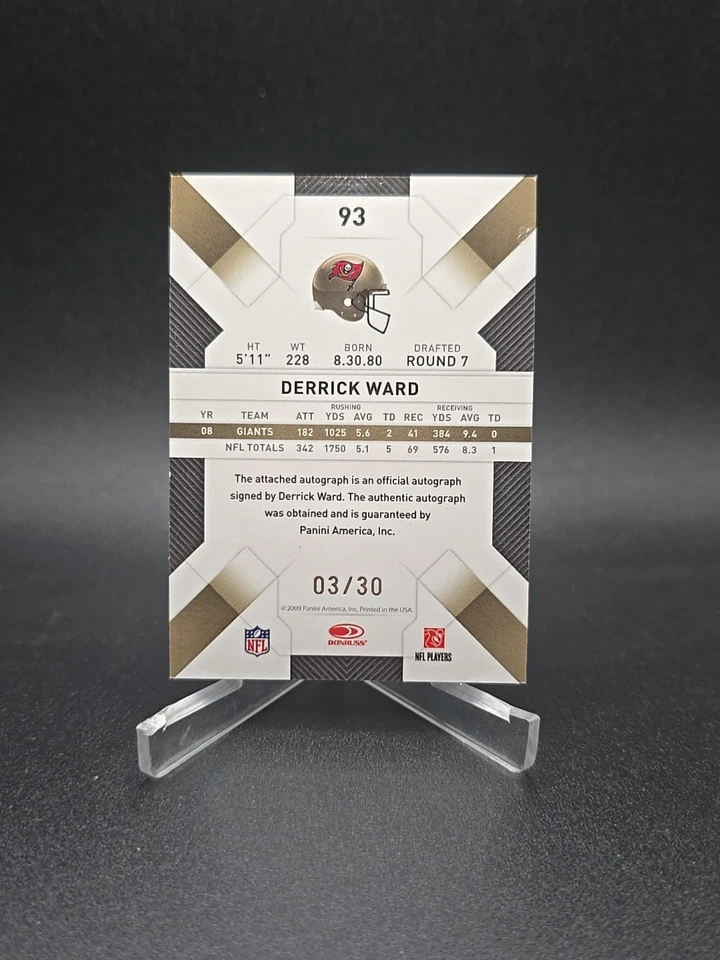 2009 Donruss Threads #93 Derrick Ward Auto Card Holofoil #/30 Autograph Giants - Image 4 of 4