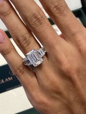 Diamond Emerald Ring IGI Certified VVS2 E 7.4 Carat Lab created 14K White Gold