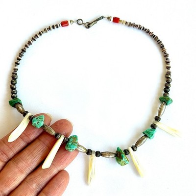 VTG Royston Tab Necklace Navajo 16in Bench Bead Nuggets Shell Heishi Sterling