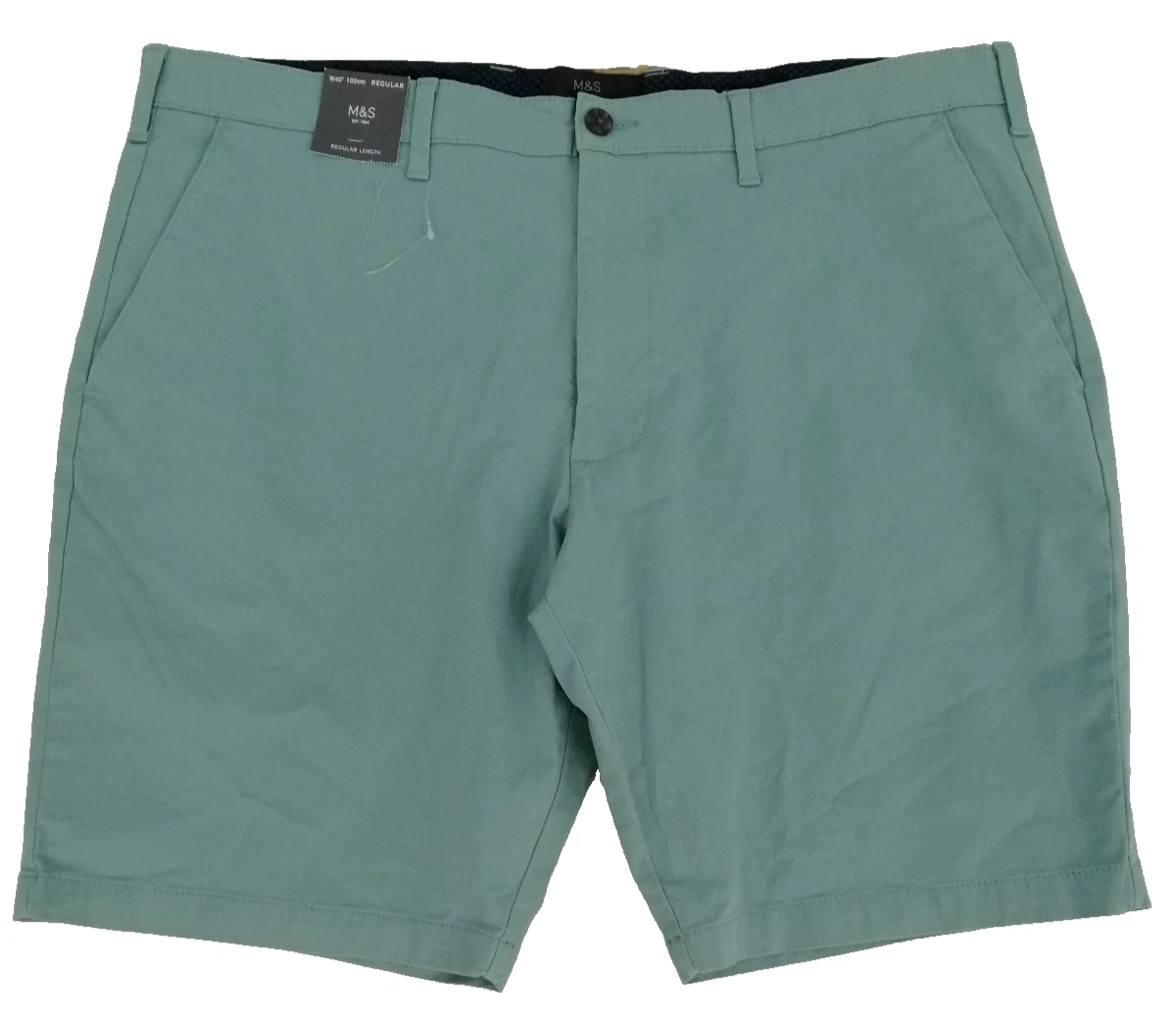 M&S Men's Shorts Size 40 Mint Pockets Stretch Chino Twill Cotton Rich Used