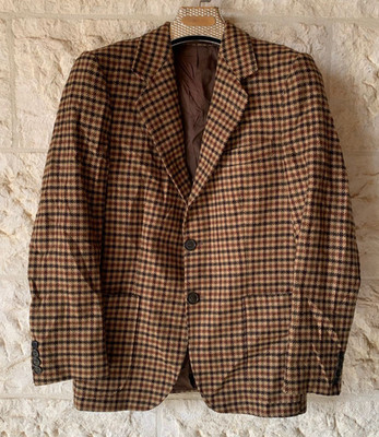 Vintage houndstooth plaid pure Lambswool soft tweed hunting jacket blazer 34R