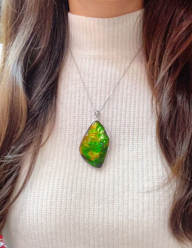Natural Canada Ammolite Crystals Quartz 925ag Alloys Inlay Reiki Pendant Gift - Picture 2 of 6