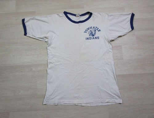 Vintage 1960s 50s Champion Running Man Powhatan Indians Ringer Cotton T Shirt