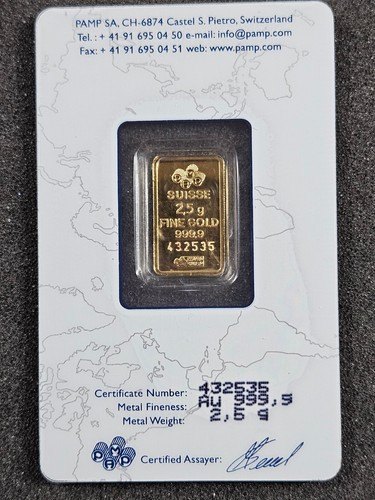 ๐(2) 2.5 g Pamp Suisse Gold Swiss .9999 BAR SEALED ASSAY CARD, 5 grams TOTAL - Picture 7 of 9