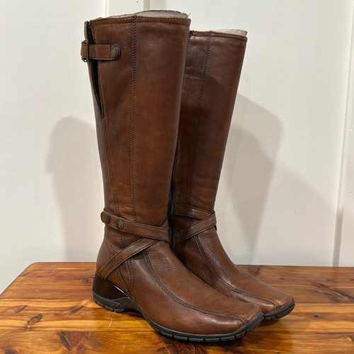Clarks Brown Leather Square Toe Tall Boots