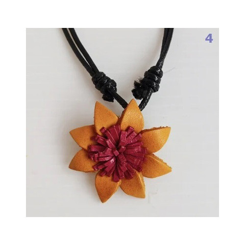 Unique Leather Flower Pendant Necklace - Customizable Size - Picture 16 of 21