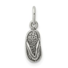 .925 Sterling Silver Children's Antiqued Flip Flop Charm Kids Pendant 15mm x 5mm