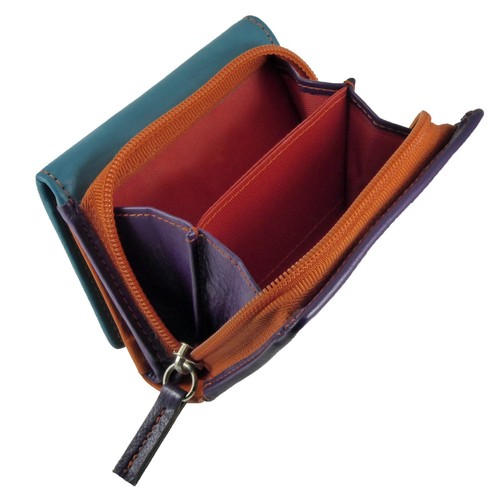 Womens Small Compact Trifold Real Leather Purse Multicoloured RFID Protected - Picture 4 of 9