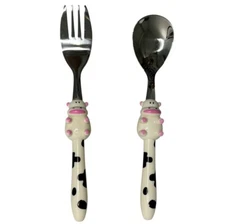Annova Pink Dairy Cow Toddler/Child Cutlery Set Fork and Spoon Stainless Steel