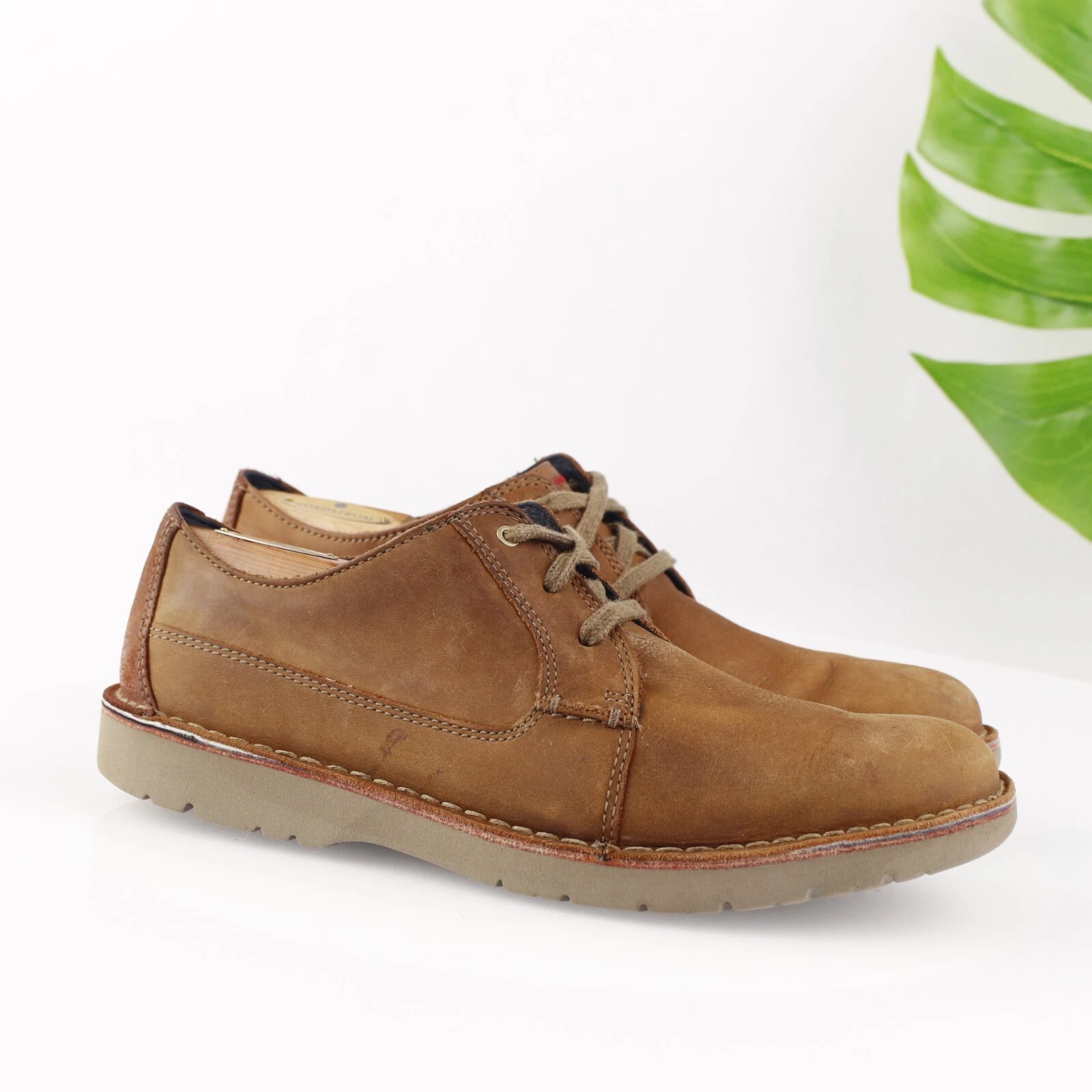 Scarpa da passeggio casual Clarks Vargo Oxford da uomo taglia 8 5 M in pelle marrone con lacci