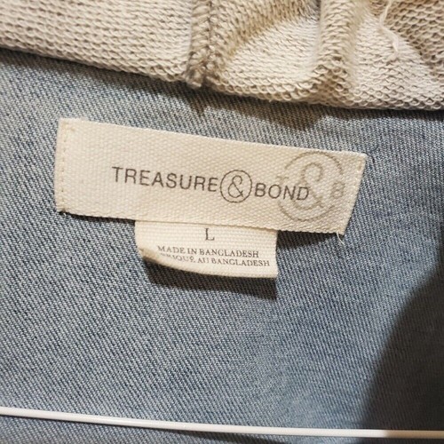 Treasure & Bond Denim Jacket Hoodie Raw Hem Jean Jacket Casual Blue - Picture 4 of 7