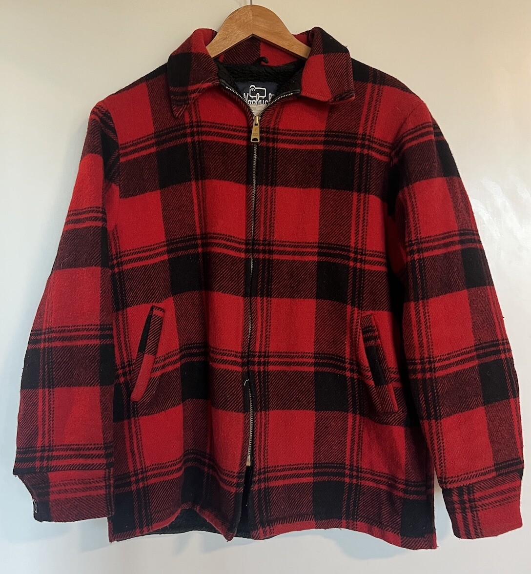 Vintage Woolrich Buffalo Plaid Wool Coat Jacket Mens Large Sherpa