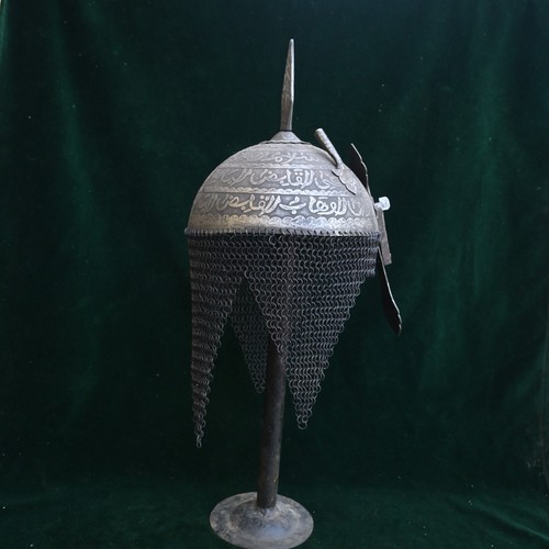 Vintage Mughal Islamic QURAN Caligraphy Iron Kulah khula khud helmet Chainmail - Picture 12 of 17